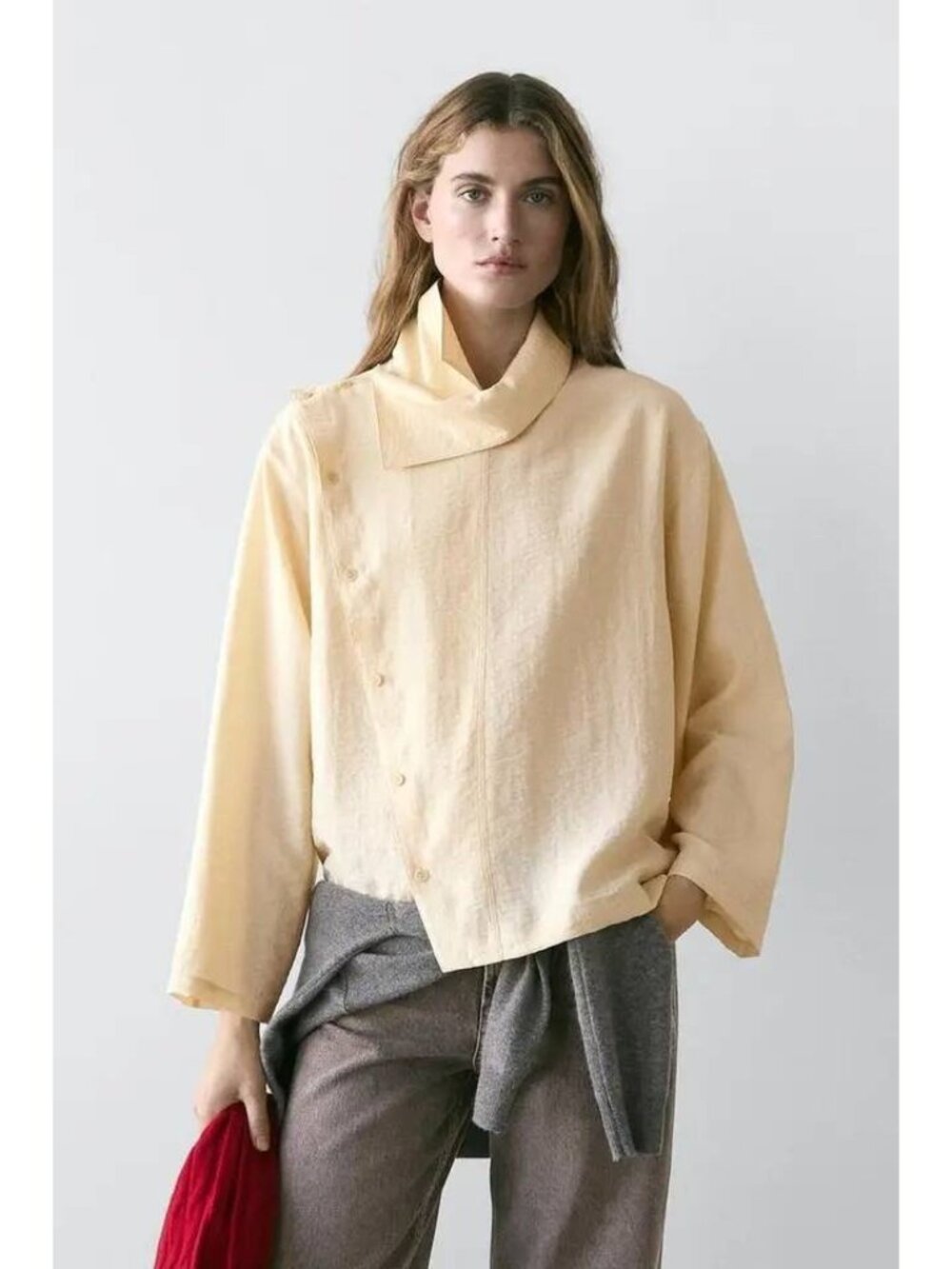 Massimo Dutti Womens Shirt Blouse Asymmetric Ivory Medium 5116/716 NWT